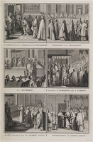 KG 11840
<br/>
Catholiques: Le CELEBRANT distribuë les CIERGES (...), BENEDICTION du CIERGE PASCAL.
<br/>
<em>Picart, Bernard (1673-1733)</em>